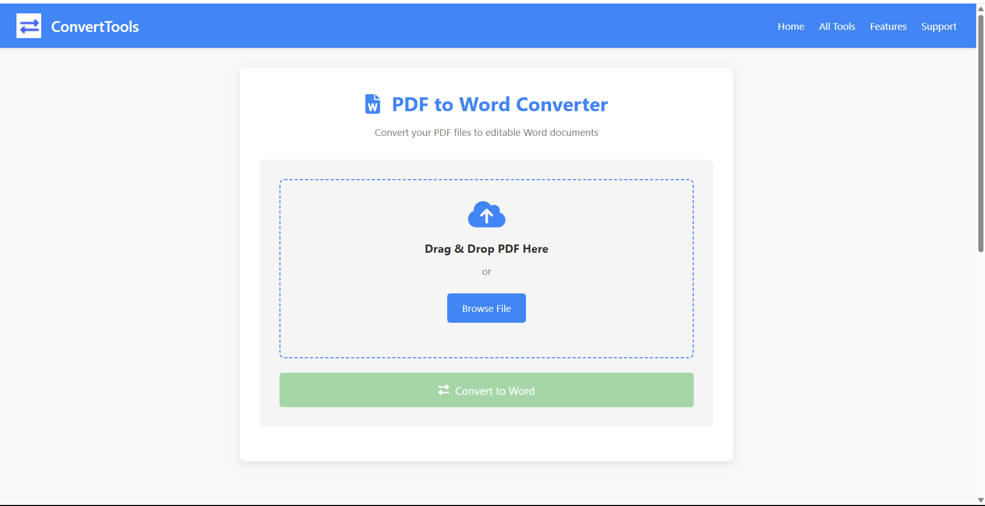 ConvertTools.in PDF to Word converter page